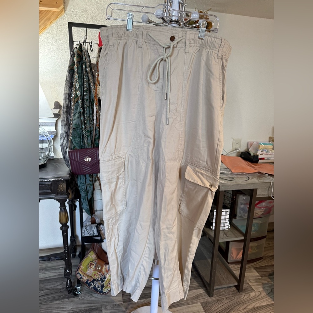 Quince 100% Tencel Lyocell Beige Cargo Pants L NWT